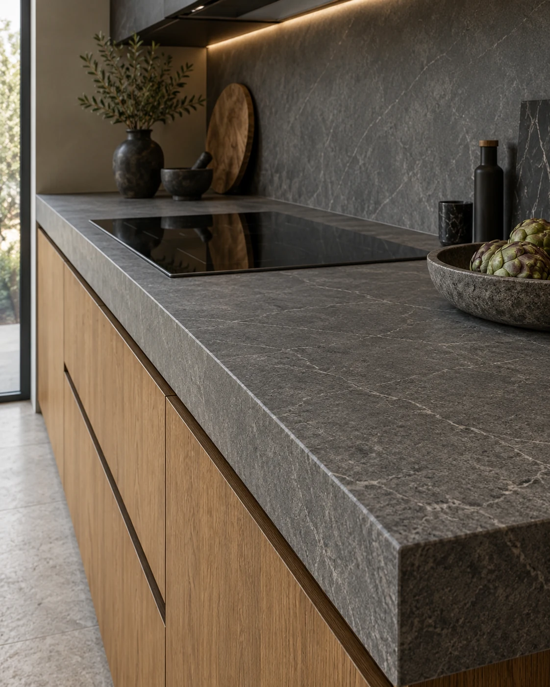 Encimera de cocina con acabado claro (ambiente conceptual)