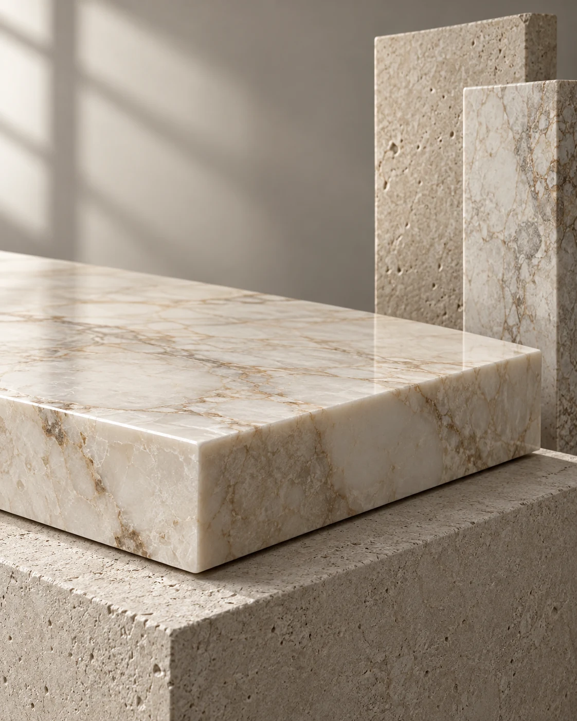 Detalle conceptual de piezas y acabados de piedra